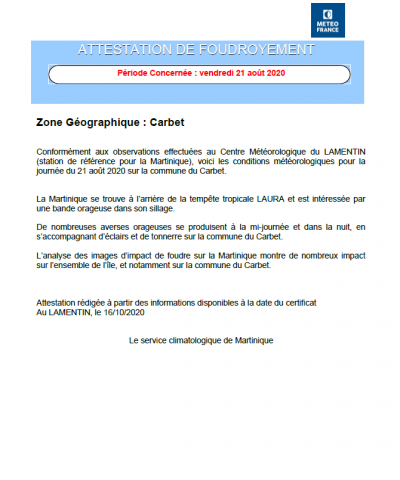 ATTESTATION DE FOUDROIEMENT Outre-Mer
