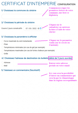 Cartificat d'intempérie - aide au remplissage