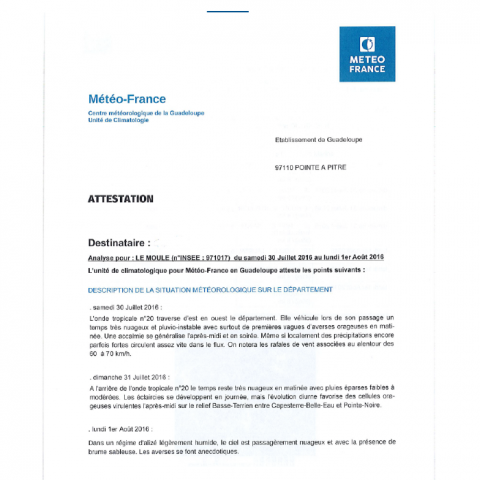 CERTIFICAT D'INTEMPERIE Outre-Mer