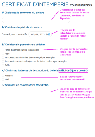 Aide certificat intempérie