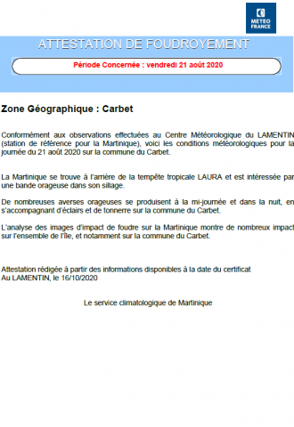 Attestation de foudoiement - Martinique