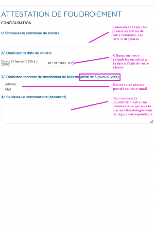 ATTESTATION DE FOUDROIEMENT - AIDE AU REMPLISSAGE